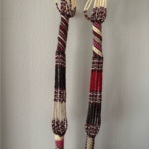 Beaded Necklace with Red and Cream Stripes